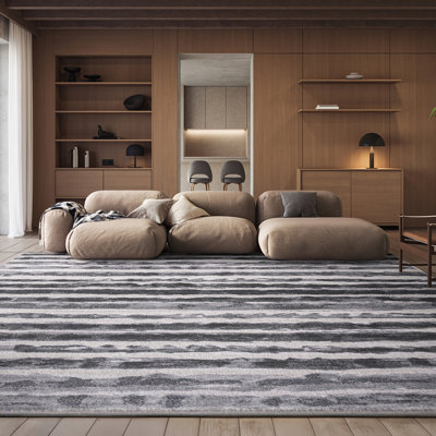 Bethlyn Striped Ivory/Charcoal Area Rug
