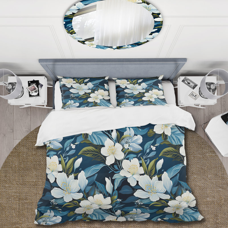 Literie Azure Mirage, Housse de couette pour grand lit et 2 taies décor