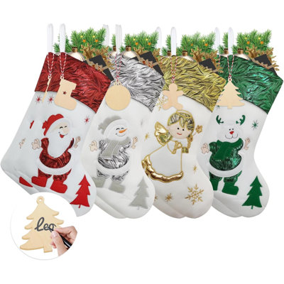 Paquet de 8 bas de Noël, bas de Noël personnalisés de 18 pouces avec 8 étiquettes de nom bricolage, bas de Noël, grand bas suspendu blanc pour décor de fête de cheminée en famille