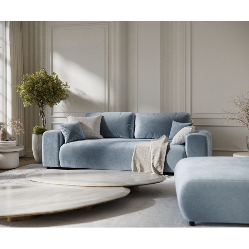 Three-seater square arm sofa, Blue Velvet
