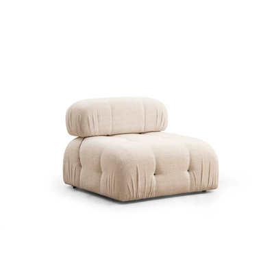 Scandinavian 1-Seat Sofa, Cream Color, 37.4 x 37.4 x 29.5 inches | Beech Wood Frame & Chipboard | 100% Polyester Fabric, 28 DNS Foam Back | Detachable Back, Customizable, Dry-Cleanable | Elegant for Hotels & Entertainment