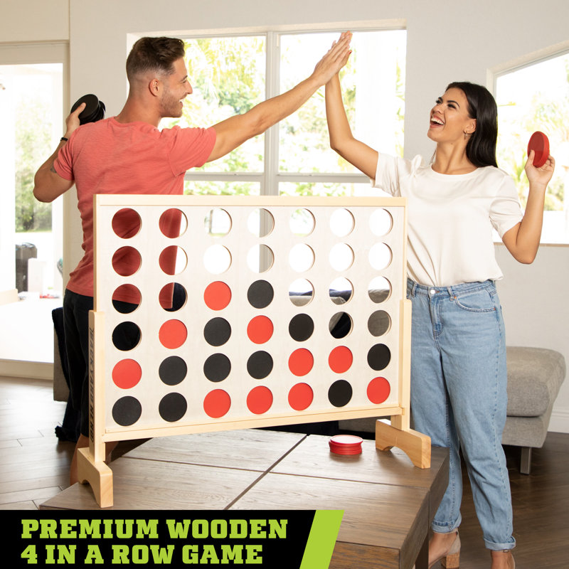 Giant Pinewood 4 in a Row Game with Black and Red Discs