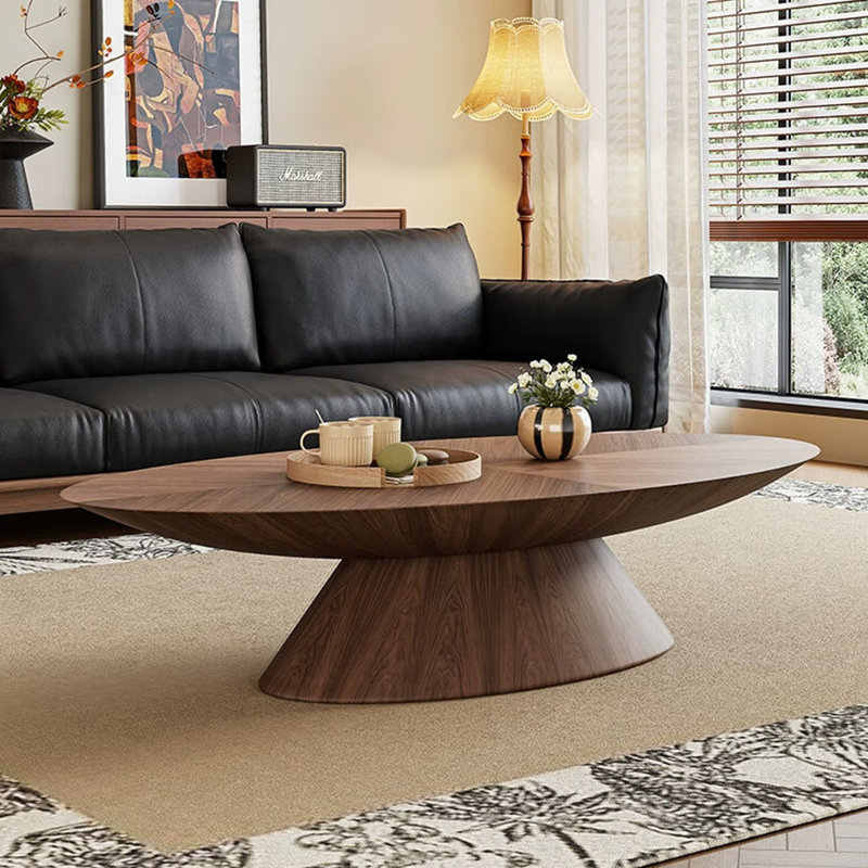 Table basse ovale luxueuse de couleur noyer clair, H 14,17 po x L 51,18 po x l 27,55 po