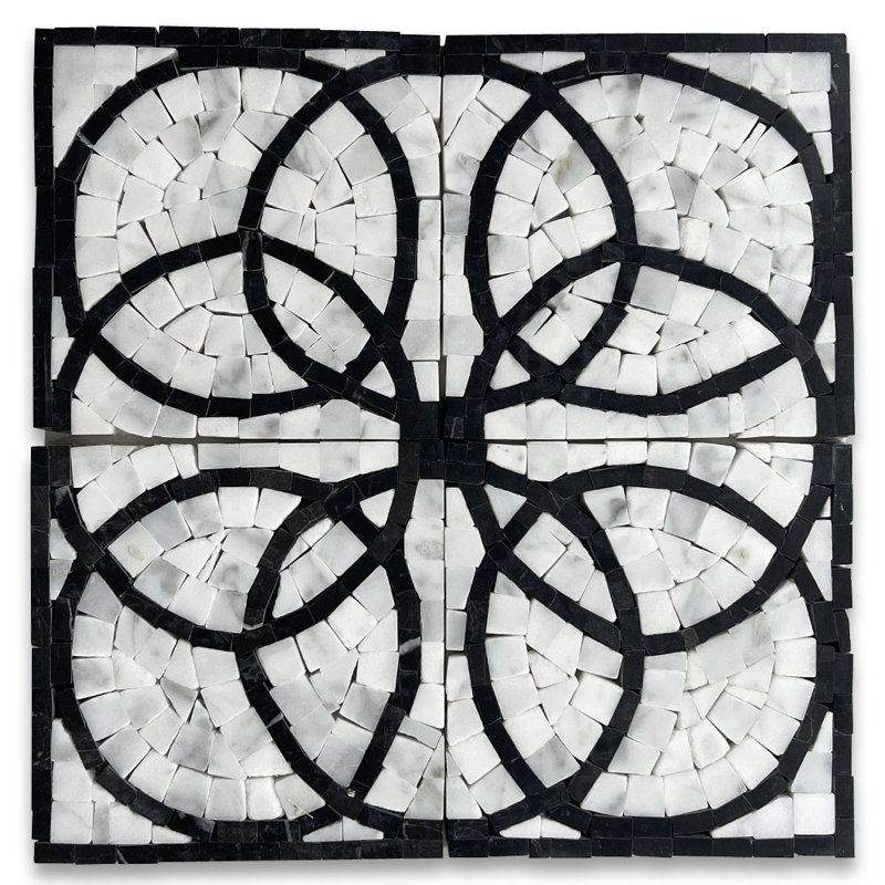 Carreau décoratif en marbre blanc / noir 4 po x 4 po