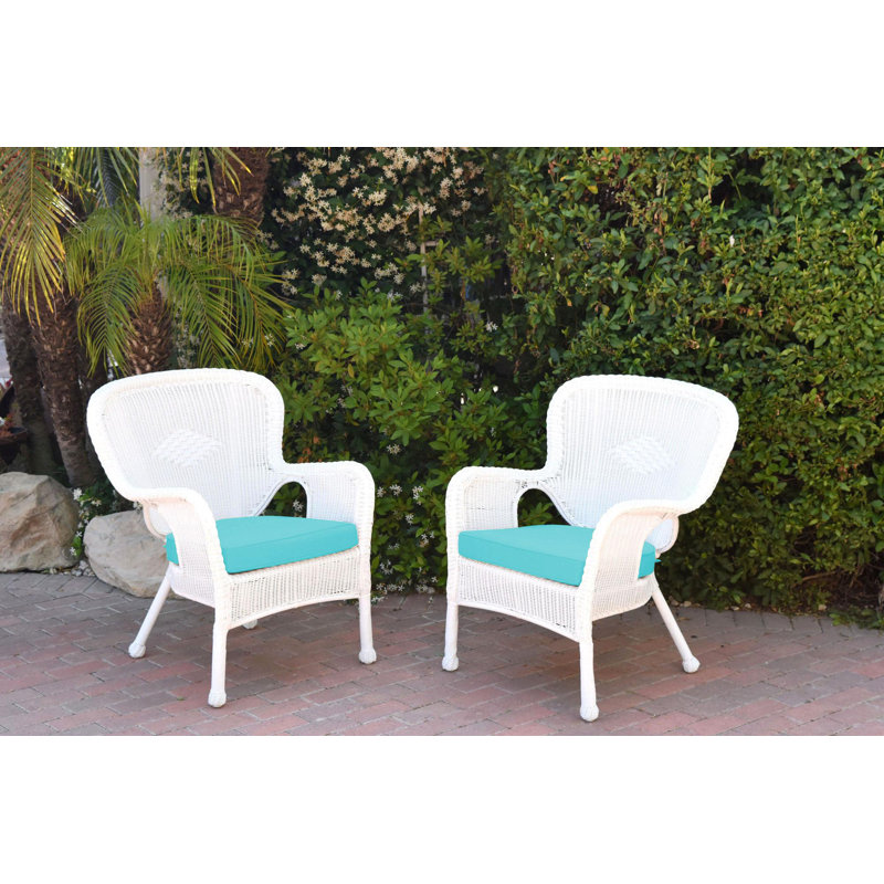 Chaise de patio avec coussins Batchelder, Bleu ciel, Blanc