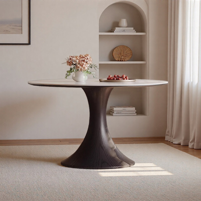 Simple Elegant Design White Rock Slab Round Table, 29.52"H x 51.18"L x 51.18"W