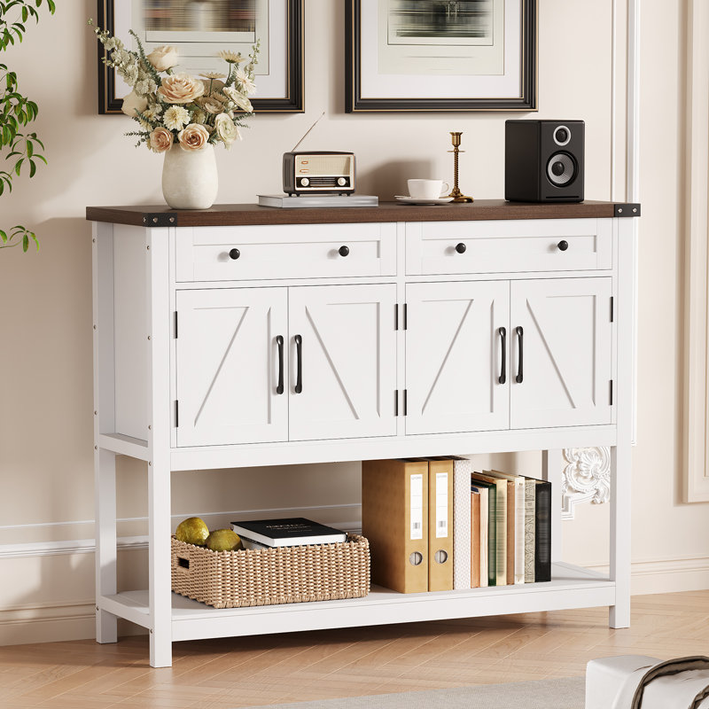 Armoire buffet 47,2 po, armoire-bar Farmhouse, Blanc