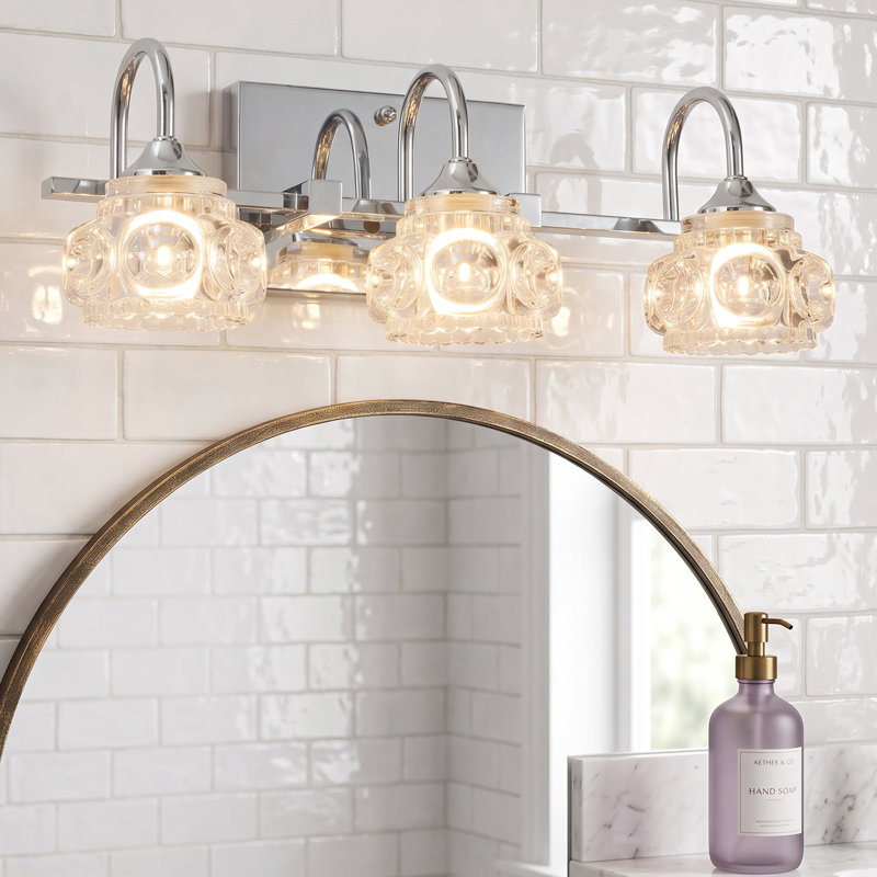 Applique murale moderne 17 po à 3 lumières en chrome pour salle de bain avec cristal, Chrome chrome, Trois lumières