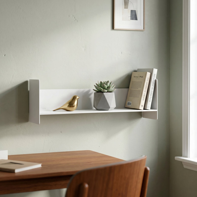 Industrial Modern Metal Floating Wall Shelves for Living Room and Bedroom, 7.87" H x 23.6" W x 5.9" D, White
