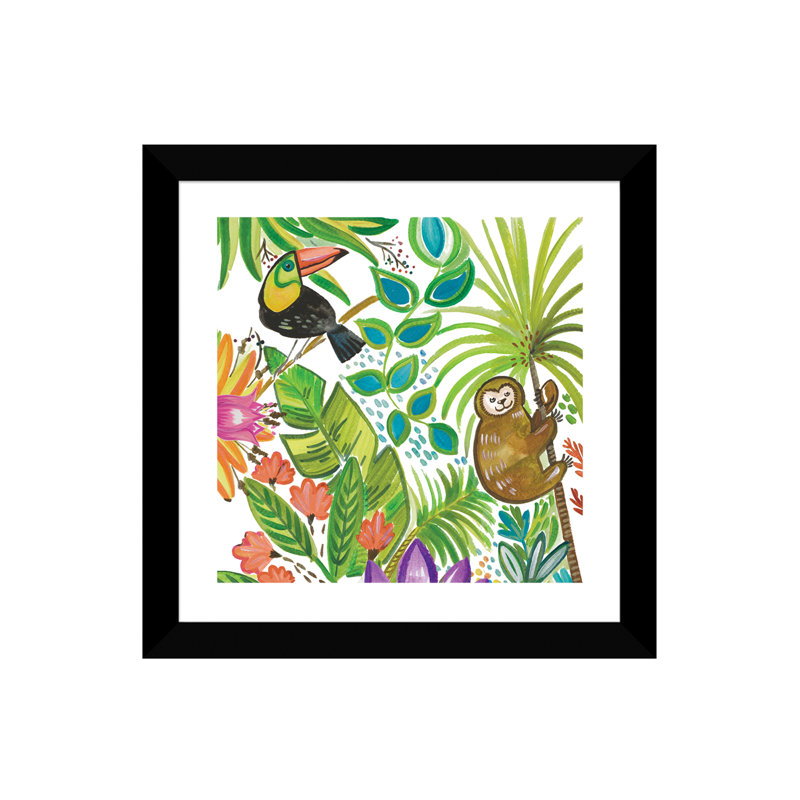 Art tropical encadré, H 16 po x l 16 po x P 1 po, Papier beaux-arts encadré noir