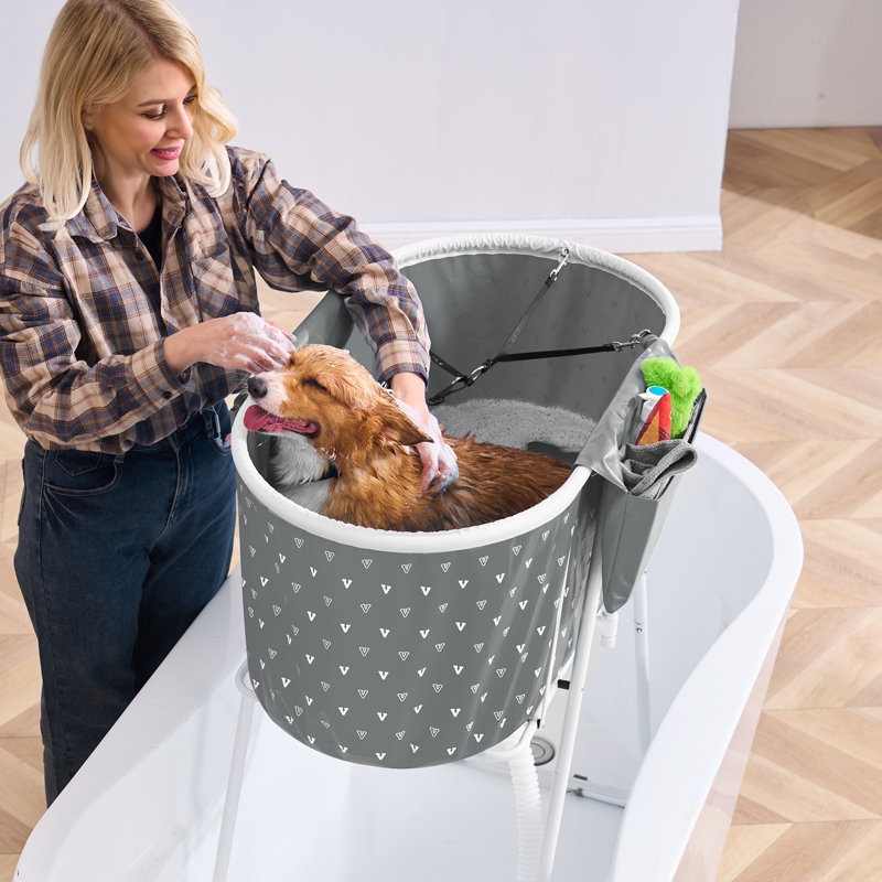 Foldable Dog Bathtub Elevated  Bathing Station for Small & Medium Pets, Gray