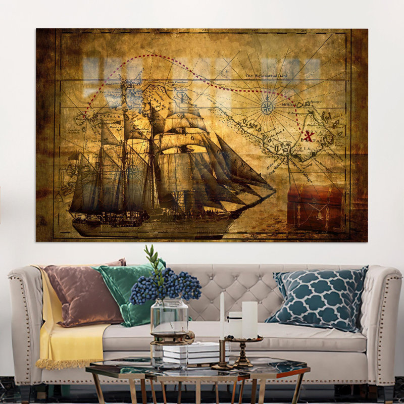 Décoration murale en verre trempé à thème Old Pirates Treasure Map idéale pour ajouter une touche rétro à votre décor