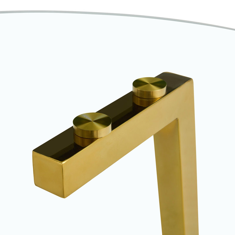 Table de salle à manger transparente en verre trempé avec structure en métal doré, facile à assembler pour les pieds de style contemporain, pièces parfaites
