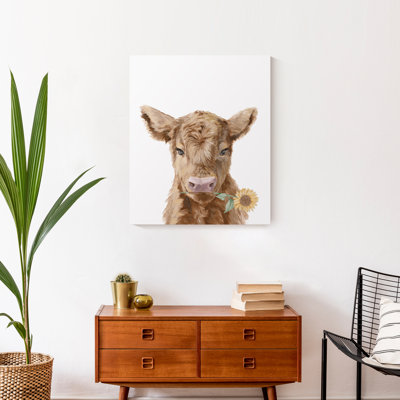 Baby Highland Cow Sunflower Canvas Print