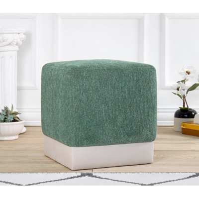 Élégant pouf vert de 17,7 po x 17,7 po x 17,7 po | 50% coton et 50% lin, 35 éponges orthopédiques avec une épaisseur de 2,4 pouces | Pieds en bois robustes | Parfait pour le salon, la chambre à coucher ou le bureau personnel
