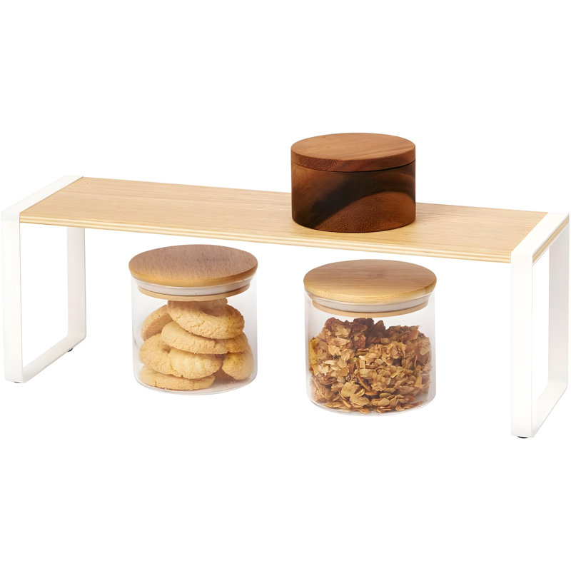 Organisateur de tablettes de cuisine - Support de comptoir mince empilable avec cadre en acier et plateau en bois pour épices, huiles et produits essentiels