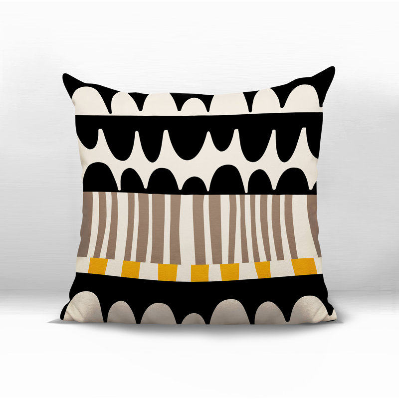 Coussin carré intérieur / extérieur Rami, H 15 po x l 15 po, Jaune / noir / blanc cassé abstrait