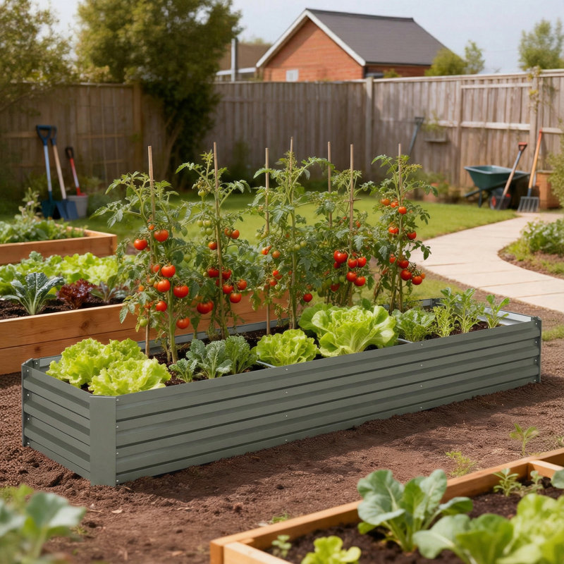 Grande jardinière surélevée galvanisée 8x2x1ft, Gris clair