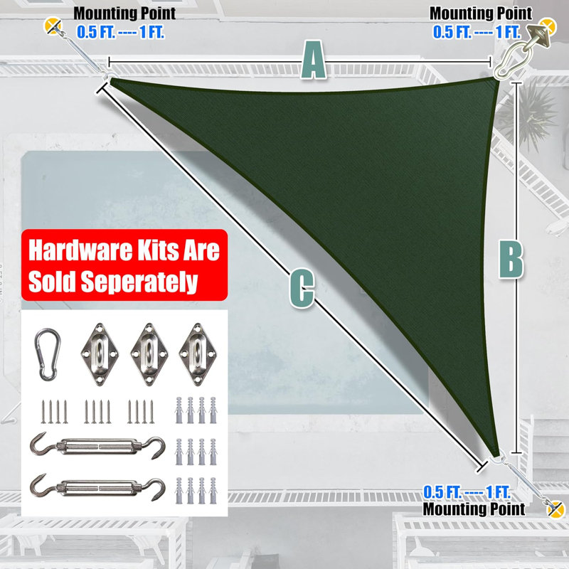 Toile d'ombrage triangulaire droite Amgo Customize - 200 g / m², blocage UV 95%