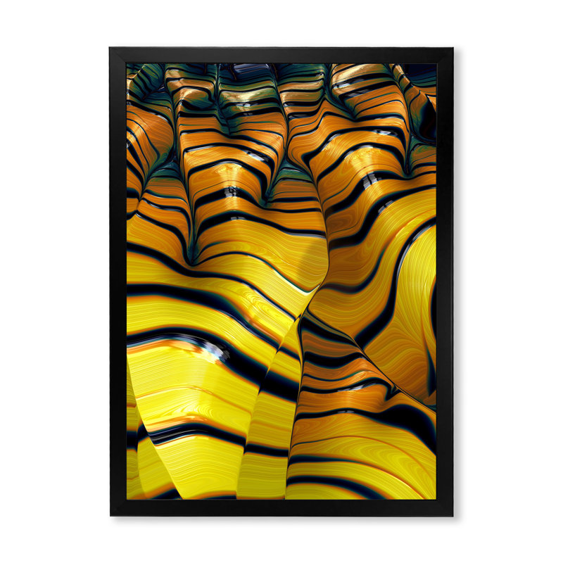 Yellow Dynamic Vortex - Modern & Contemporary Canvas Wall Decor, Black Picture Frame, 20" H x 12" W x 1" D