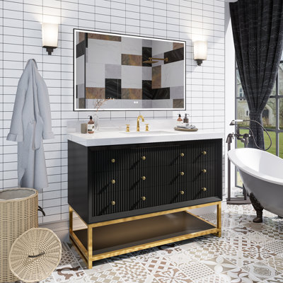 Solid wood 48'' Modern Freestanding Single Sink Bathroom Vanity with Engineered Marbl  Top