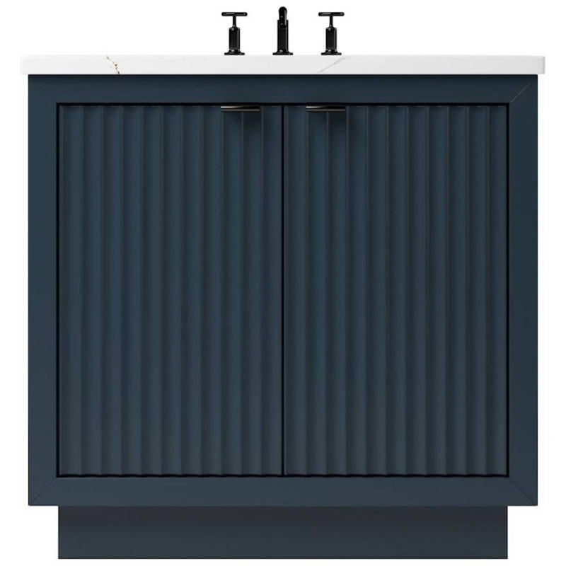 Lecrieú Single Bath Vanity, 30", Matte Black, Hague Blue