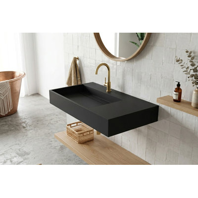 Lavabo de salle de bain mural rectangulaire 36 "avec lavabo gauche et comptoir Juniper - noir, avec trou pour robinet