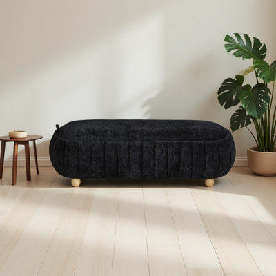 Banc de lit d'appoint capitonné de 140 cm de large avec rangement intégré et repose-pieds en chenille, pieds en bois d'hévéa, idéal pour le salon, l'entrée, le dortoir ou la chambre.