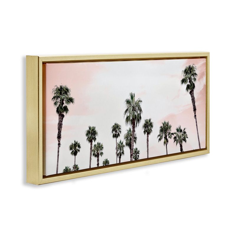 Cadre flottant Laguna Beach Pink Palms, design par Natalie Carpentieri, H 14 po x l 31 po, Cadre flottant métallique doré