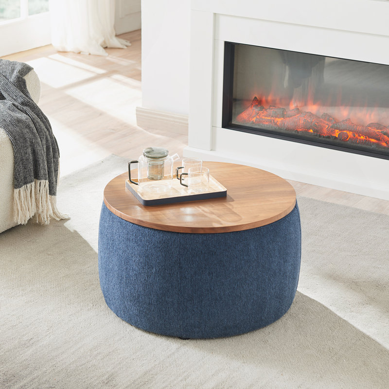 Repose-pieds rond avec rangement, fonction 2 en 1, table de bout et repose-pieds, Marine