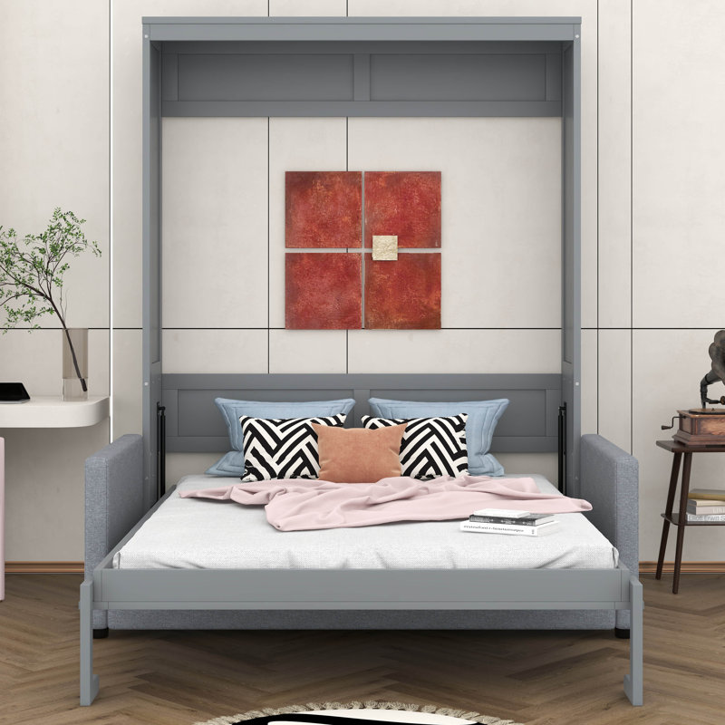 Lit escamotable mural avec coussin Kiora, King, Gris