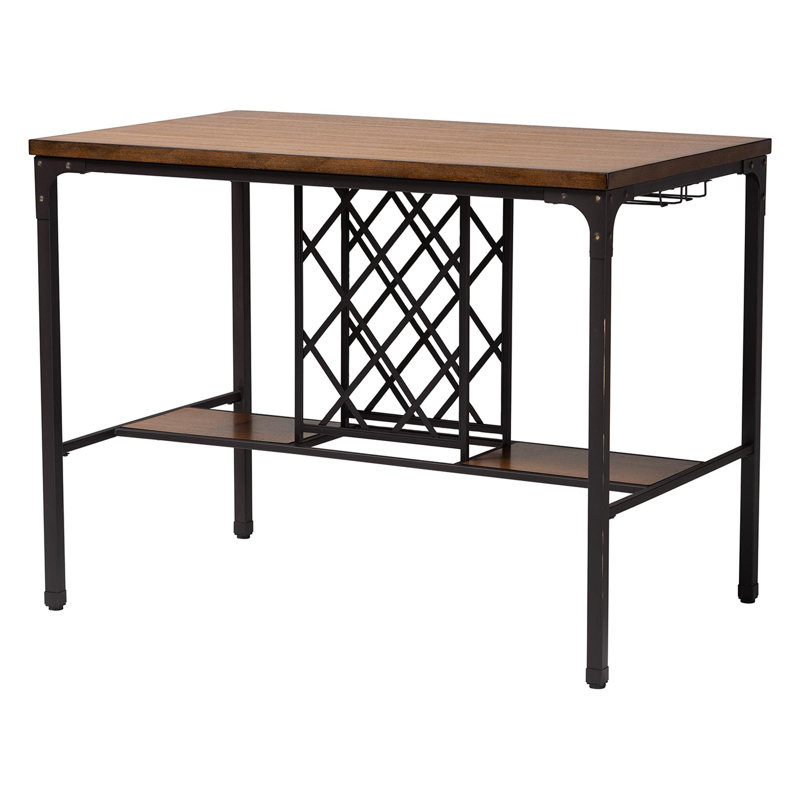 Baxton Studio Vintner Industrial Brown And Black Pub Table With Built-In Wine Cage
