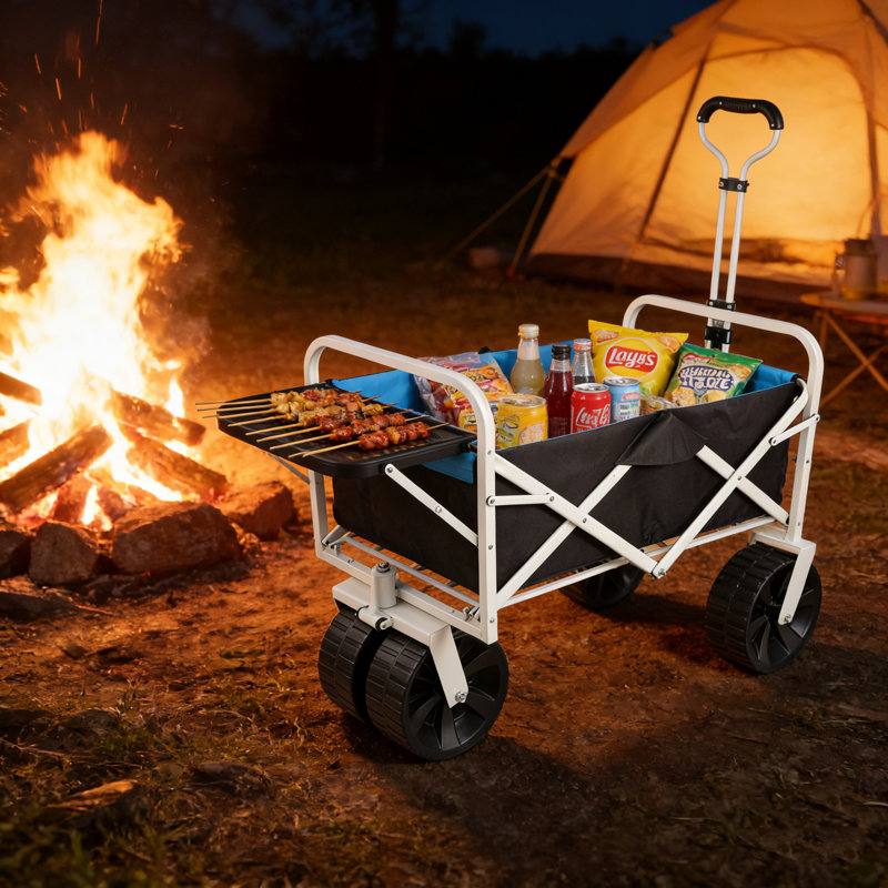 Chariot utilitaire pliable blanc avec roues tout-terrain pour le jardin, le magasinage et la plage