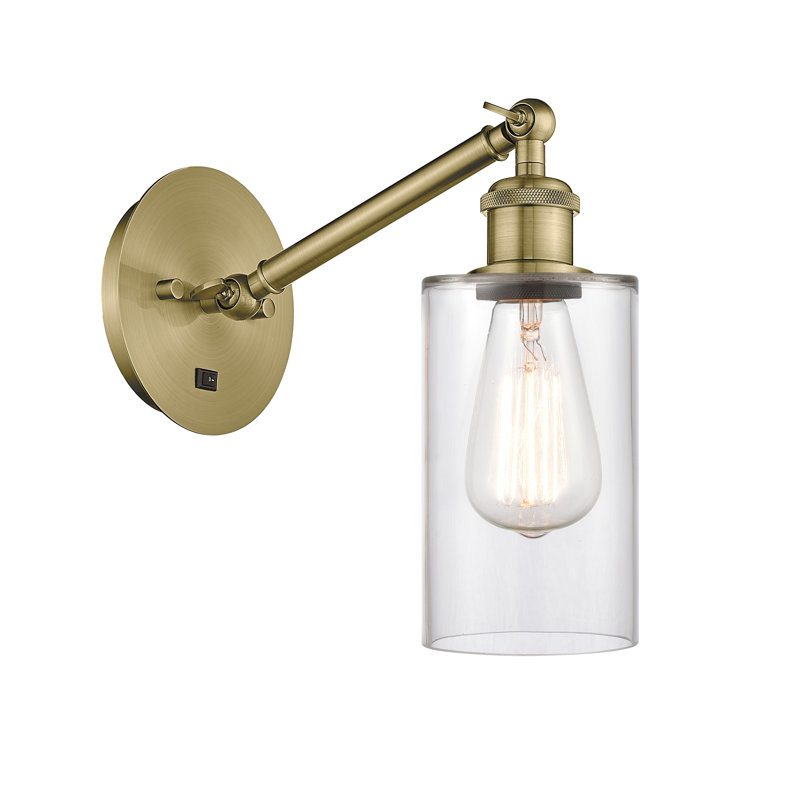 Shauna Armed Sconce, Antique Brass, Incandescent, Clear