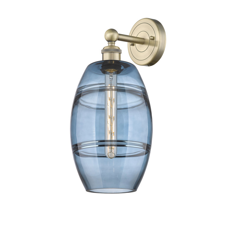 Applique murale en acier Bettylou, H 12,13 po x l 8 po x P 8,5 po, Laiton antique, Bleu princesse