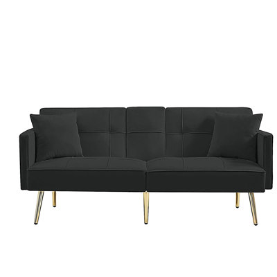 Velvet Sofa Bed With Gold Metal Legs by Mercer41