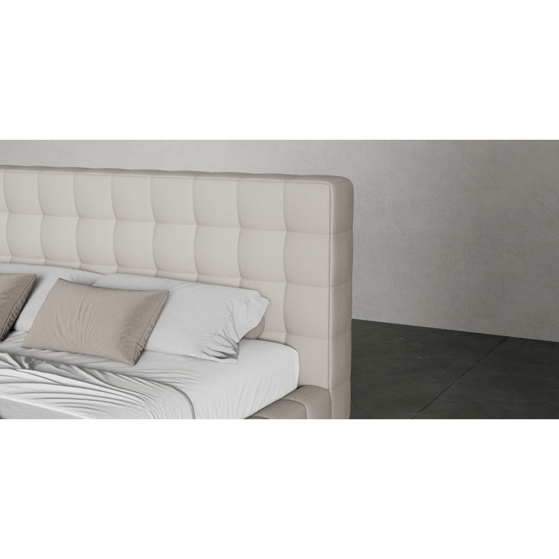 Aathish Upholstered Wingback Bed, Cream, King