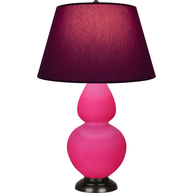 Lampe de table double gourde en céramique, Rose Razzle glacé / bronze, Prune / lavande, Bronze