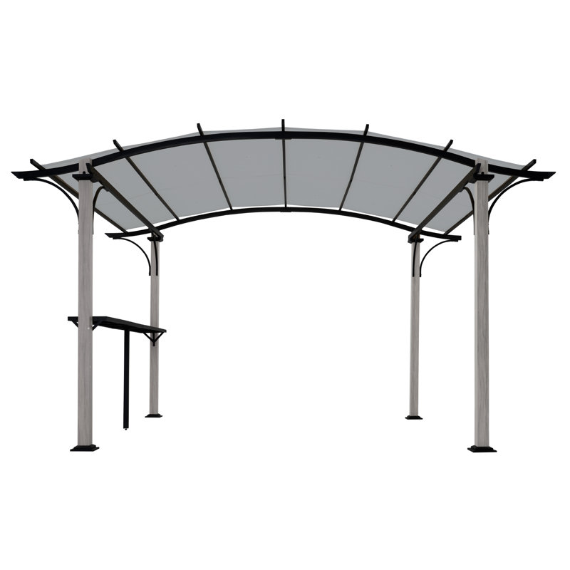 10 ft. x 13 ft. Aluminum Outdoor Pergola with Slightly Arched Canopy and Small Bar, Gray