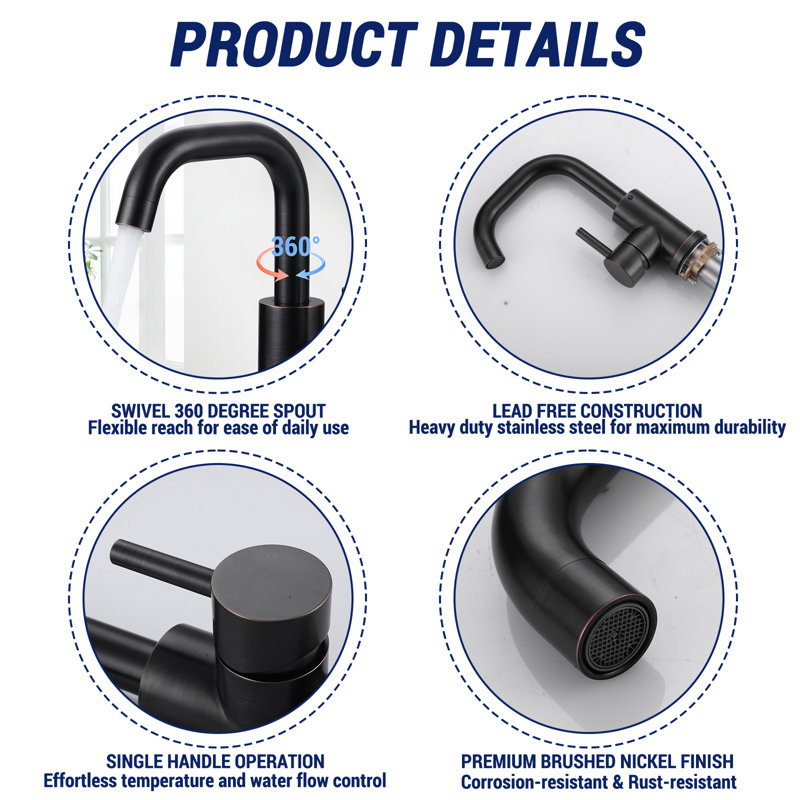 Stainless Steel Single Handle Bar Faucet With 6.3" Deck Cover Plate And Supply Lines, Oil Rubbed Bronze