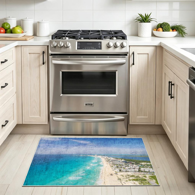 Tapis d'intérieur transparent Santa Pier avec California Beach lavable à la machine, Rectangle 32 po x 47 po