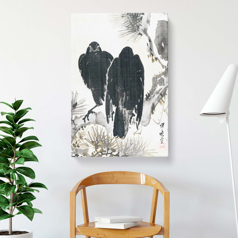 Two Crows by Kawanabe Kyosai - Wrapped Canvas Painting, 76cm H x 50cm W x 3cm D