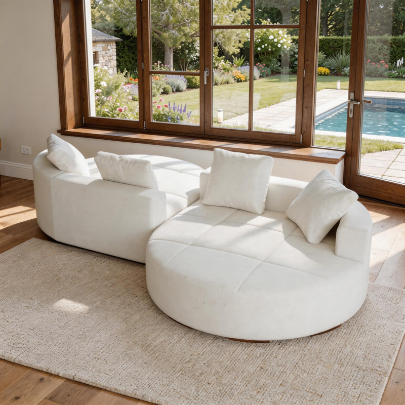 Ensemble de canapés ronds en chenille rembourré de 2 pièces, Beige