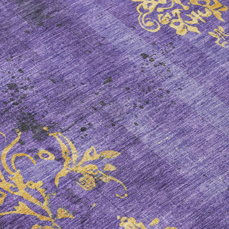 Purple Floral Washable Indoor/Outdoor Rectangular Rug