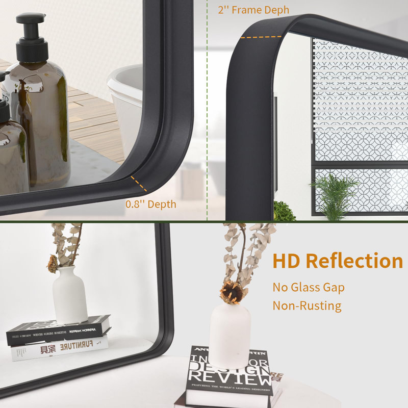 Wall Mount Mirror, Black, 32.87" x 24.21"