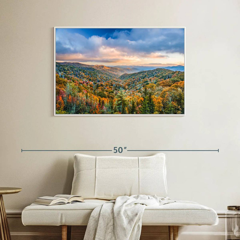 Smoky Mountains at Fall, Cadre flottant blanc, 40 po x 27 po