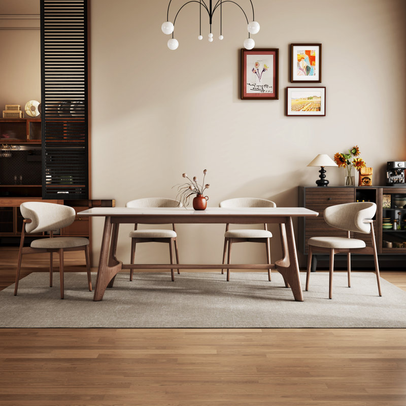 Avira 71"L Marble White Top Solid Wood Dining Table