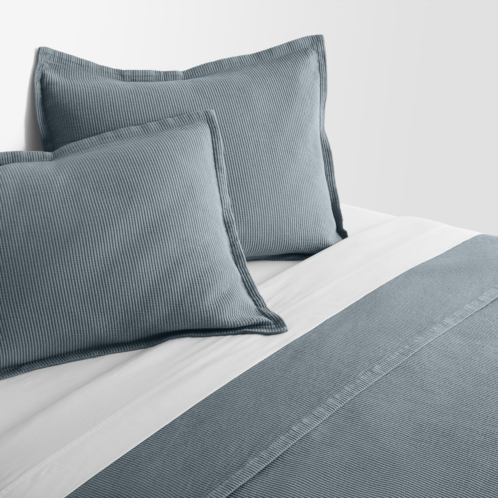 Ripple Cotton Coverlet Set, Queen Bedspread + 2 Queen Shams, Gray Blue/Putty
