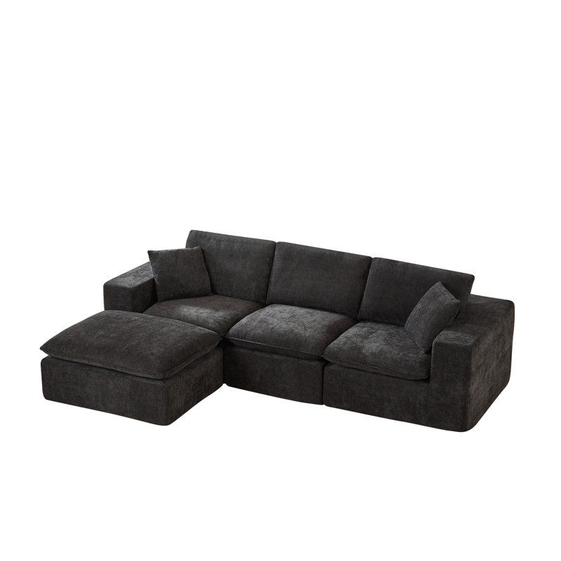 Canapé modulaire en L 108,26 po Chenille, Chenille noir