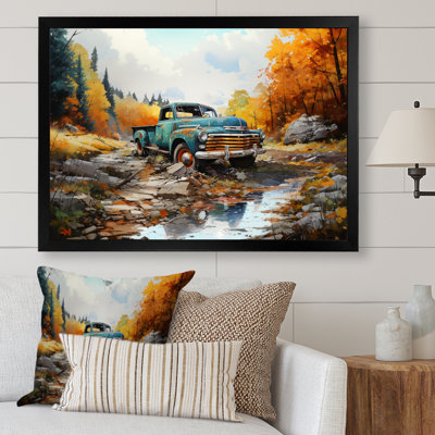 «Teal Vintage Pickup Automn Offroad II», reproduction sur toile